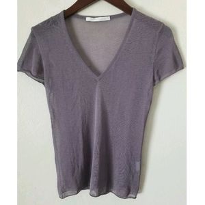 Saverio Palatella Short Sleeve V Neck Sheer Purple‎ Knit Pullover Top Size 42